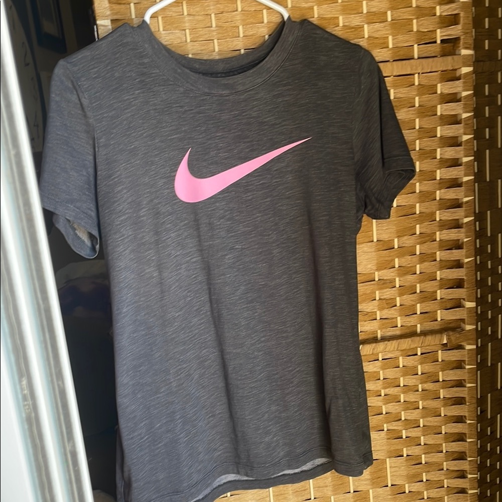 Nike Charcoal Tee with Pink Swoosh